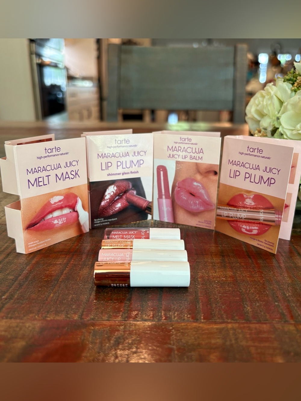 New TARTE Maracuja MELT MASK, LIP PLUMP x 2 & LIP BALM Carded LIP MINIS 4 Pieces